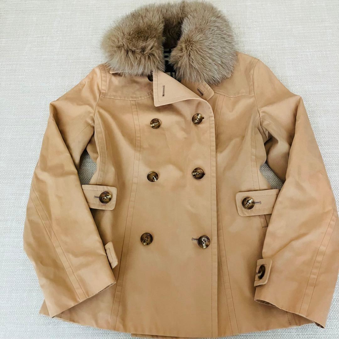 【美品】バーバリーロンドン トレンチコート ショート ファー ノバチェック 40
