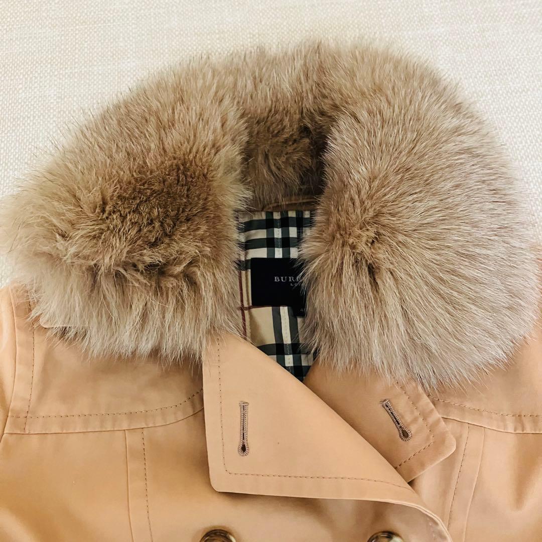 【美品】バーバリーロンドン トレンチコート ショート ファー ノバチェック 40