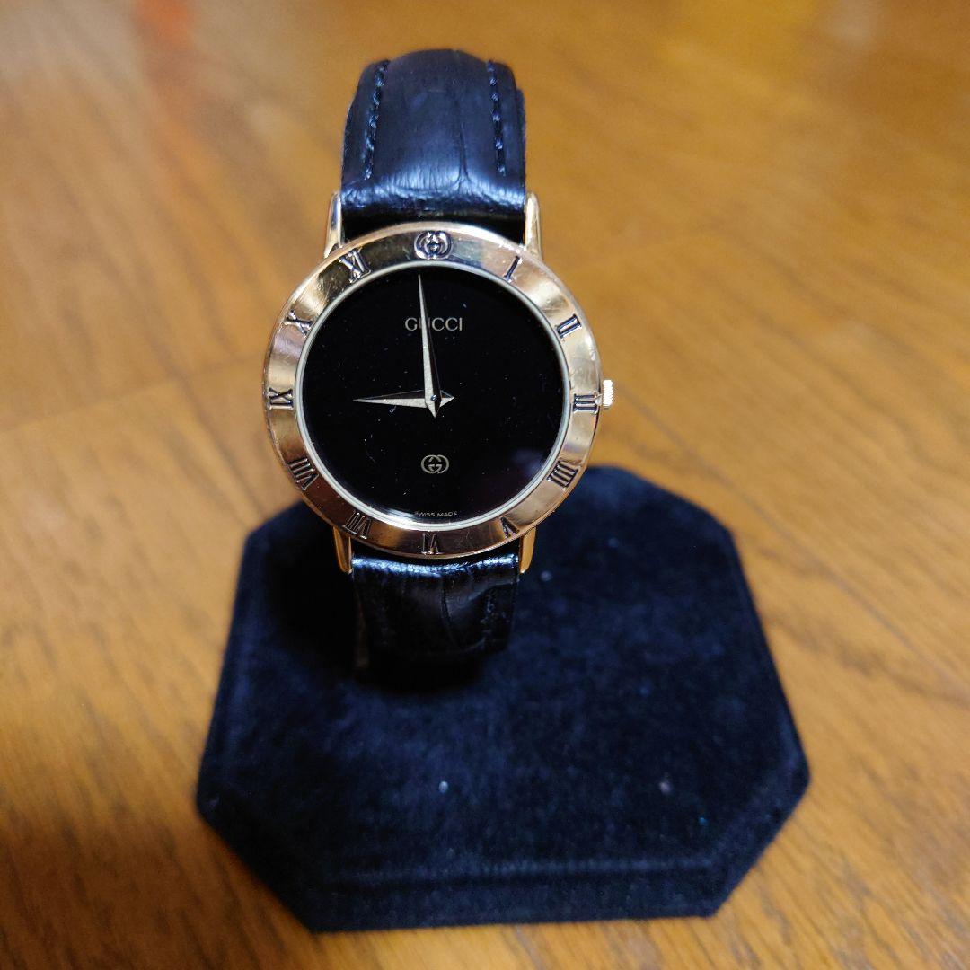 【美品・新品ベルト】GUCCI 3000M ブラックレザーアナログ メンズ時計