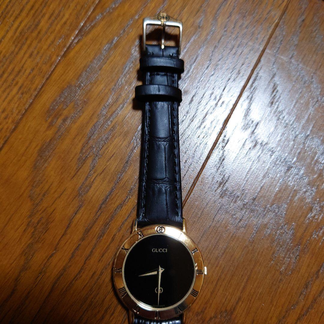 【美品・新品ベルト】GUCCI 3000M ブラックレザーアナログ メンズ時計