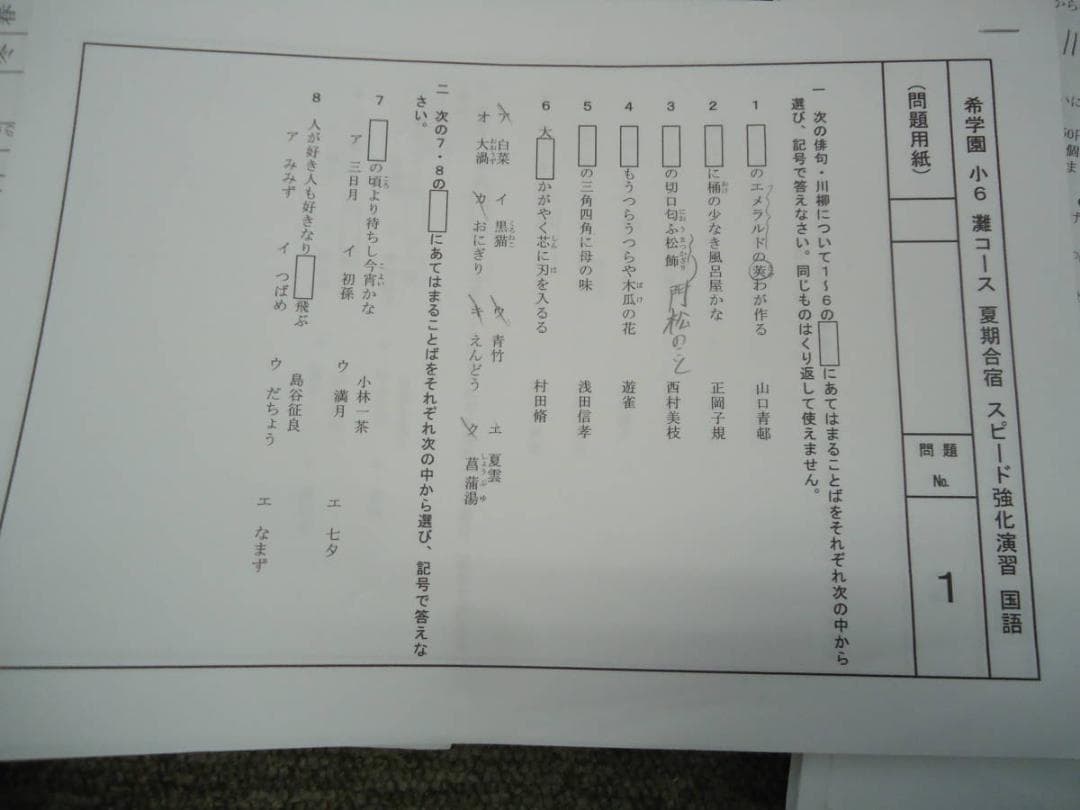 希学園　小6　灘コース　夏期合宿　　国算理テキスト　2019年度使用版