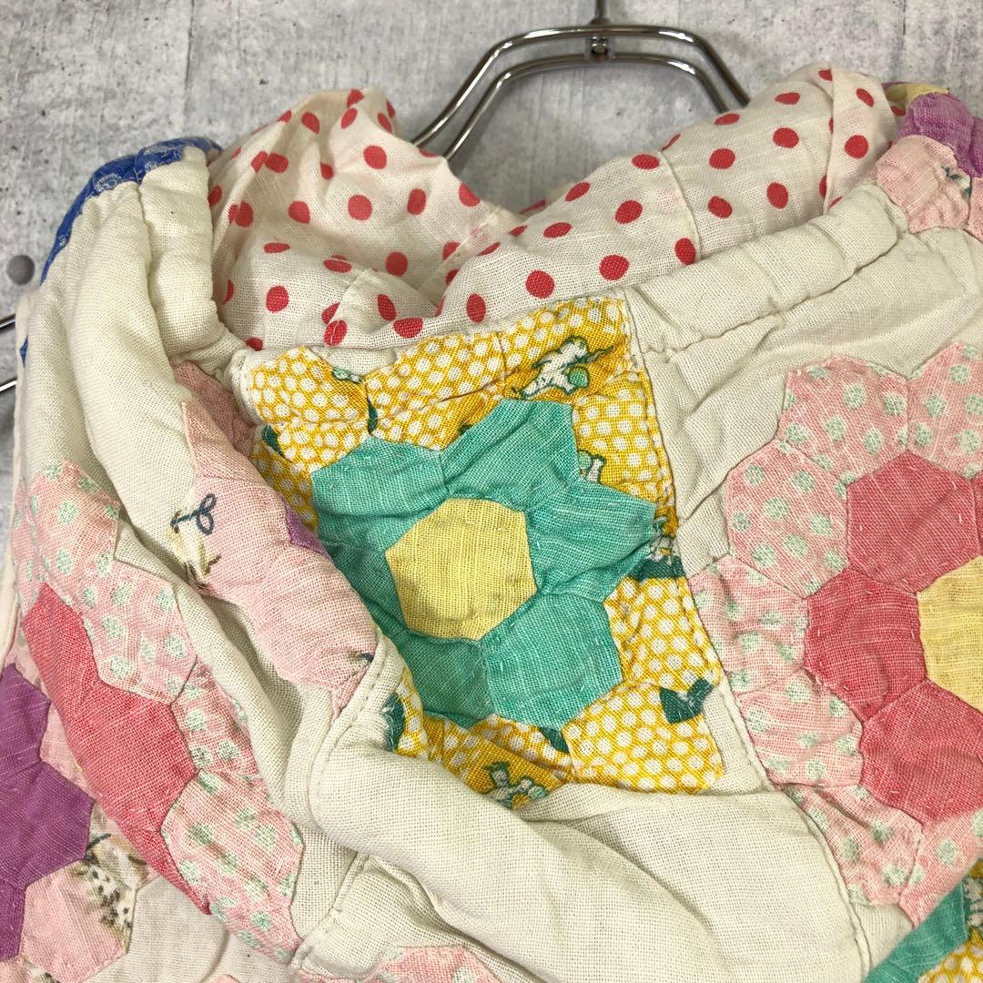 ハンドメイド オールド コテージコア 古着 花柄 パッチワーク フード付ベスト