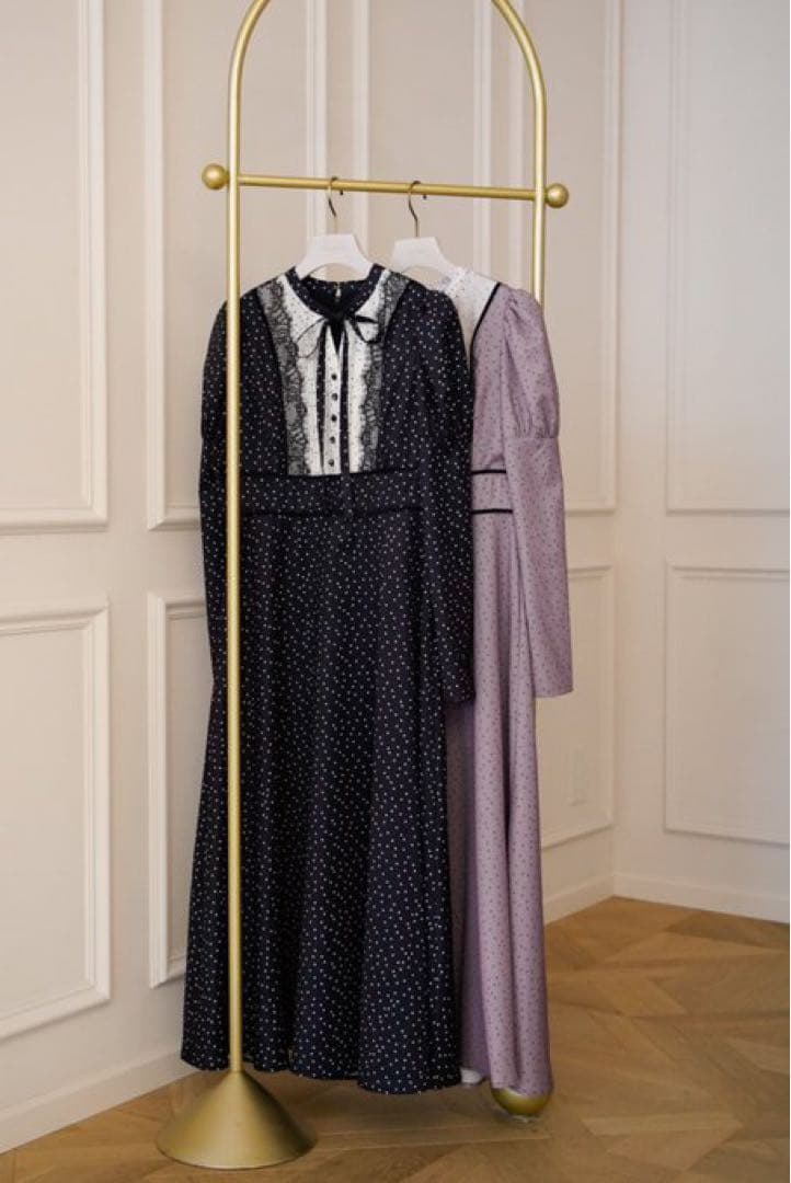 【超美品】Herliptoドットロングドレス ワンピース M