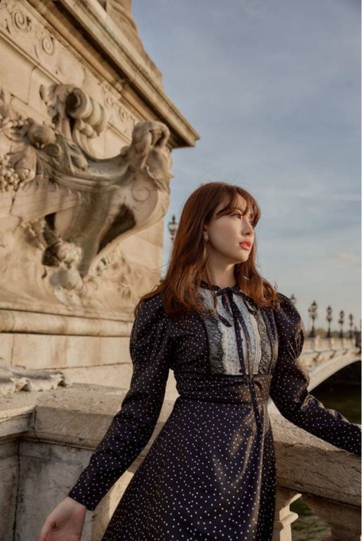 【超美品】Herliptoドットロングドレス ワンピース M