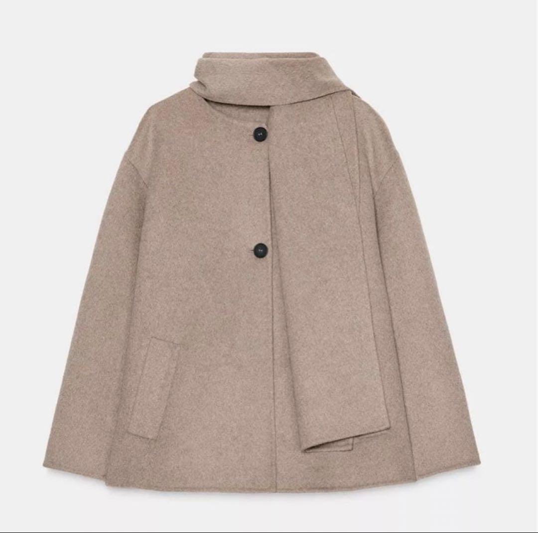 【完売品】ZARA ザラ ウールショートスカーフコート⭐︎ミンクS