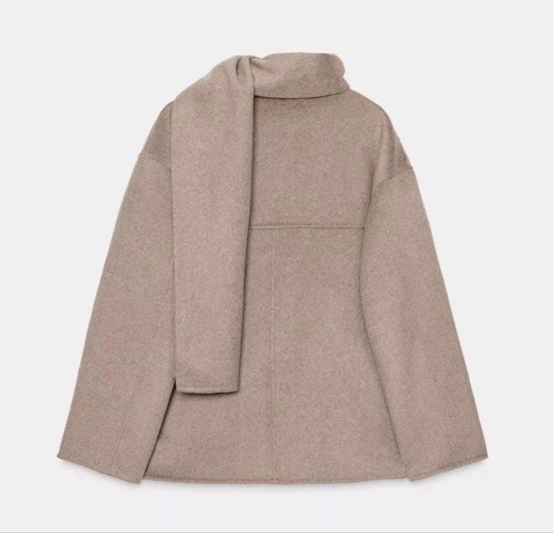 【完売品】ZARA ザラ ウールショートスカーフコート⭐︎ミンクS