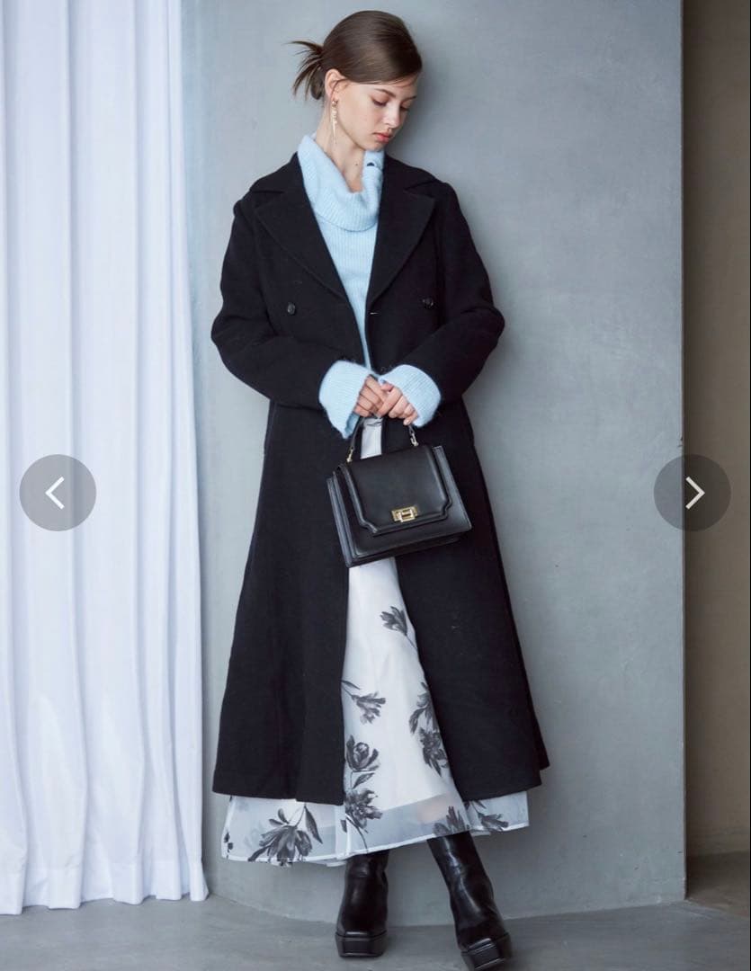 新品　MERCURYDUO　 フィットアンドフレアロングウールコート