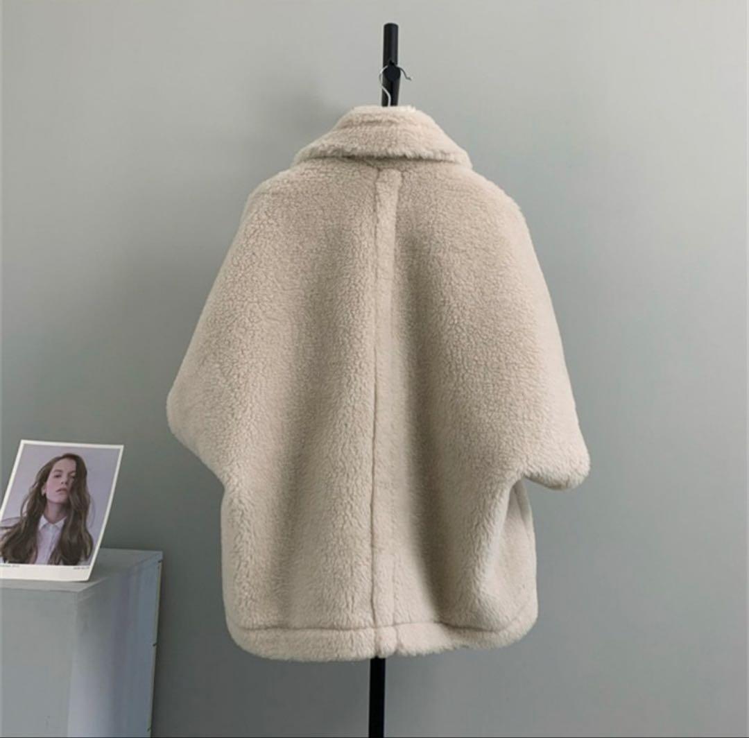 【新品】ベージュ ウール混合 テディベアコート　マックスマーラ風