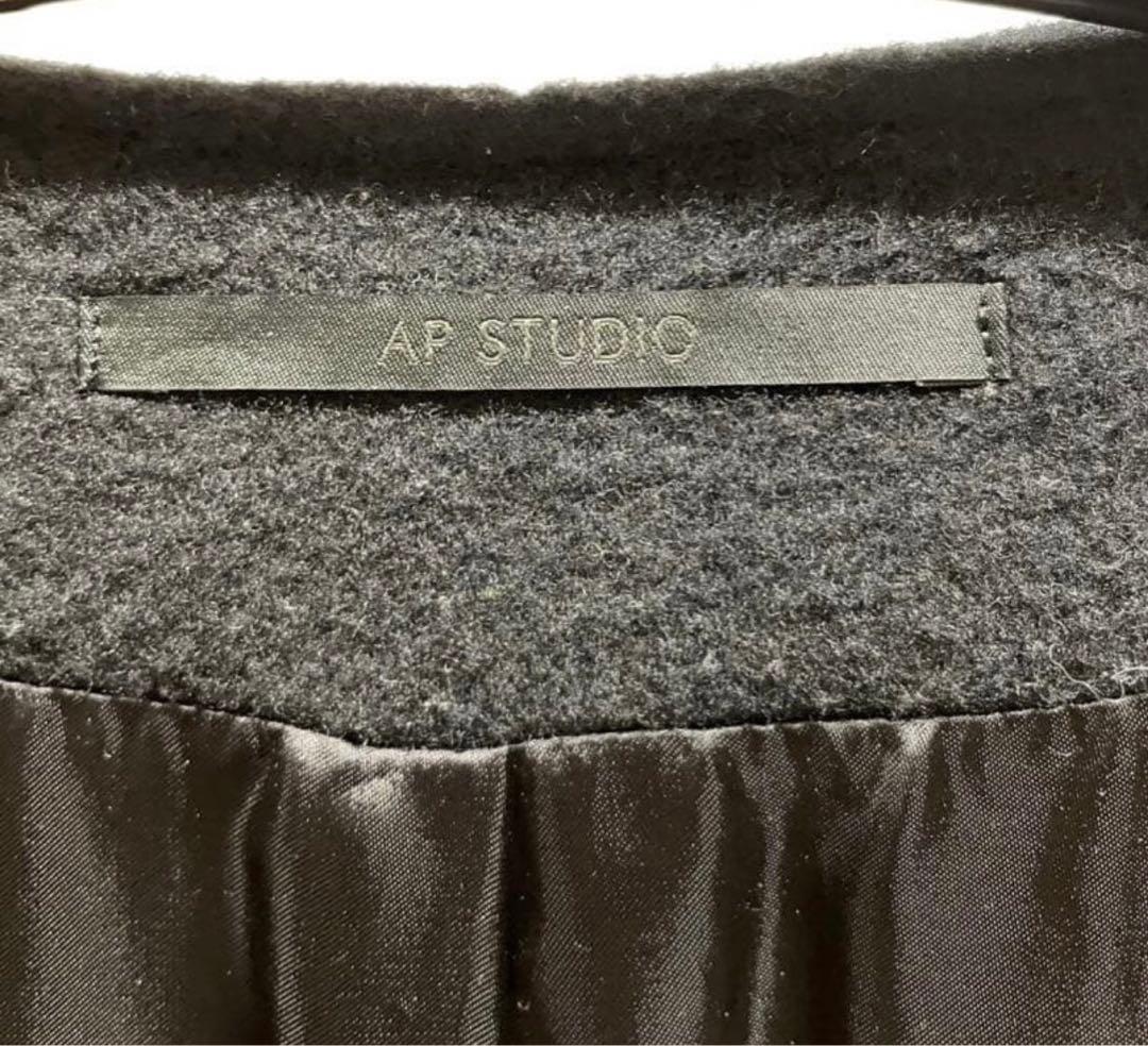 AP studio オーバーサイズ ノーカラーロング コート 黒