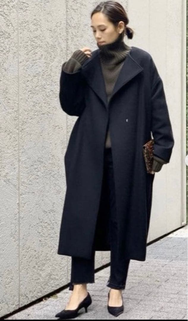 AP studio オーバーサイズ ノーカラーロング コート 黒