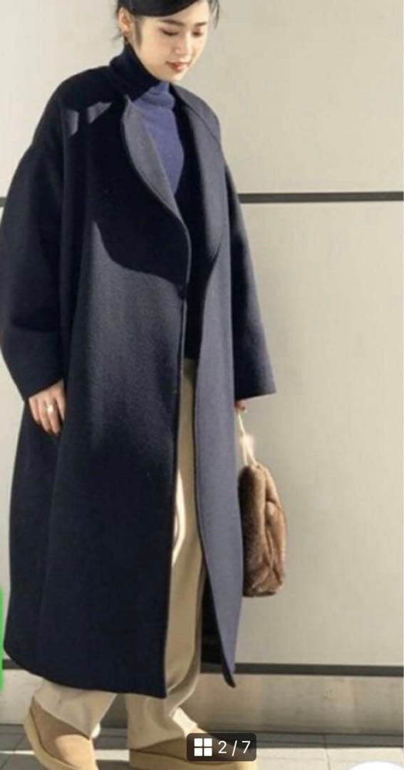 AP studio オーバーサイズ ノーカラーロング コート 黒