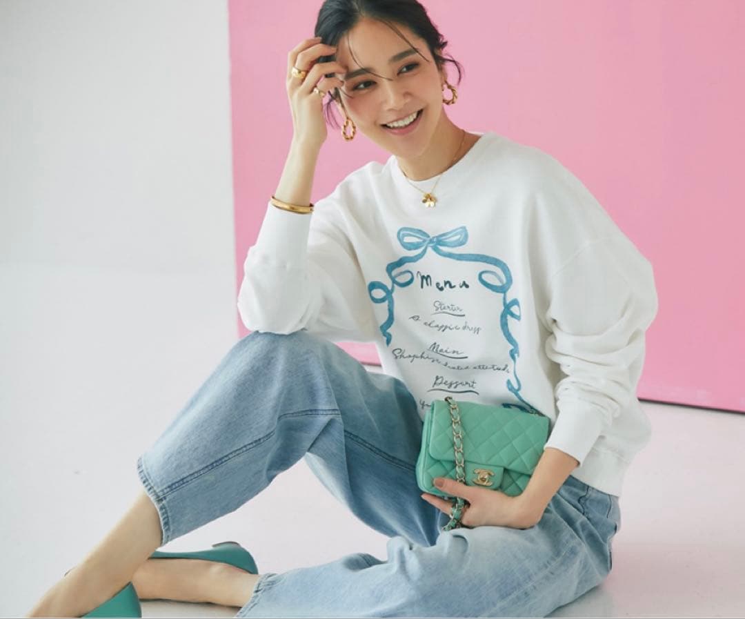 セブンテン ミホカワヒト　menuプリントトレーナー　ホワイト×ミント