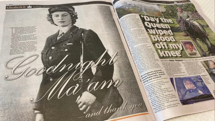 エリザベス女王の崩御を伝える英国メトロ紙号外号