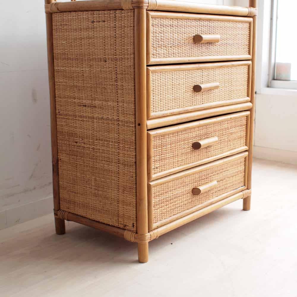 ビンテージ ラタンのチェスト 引出し 籐 レトロ ZR24200