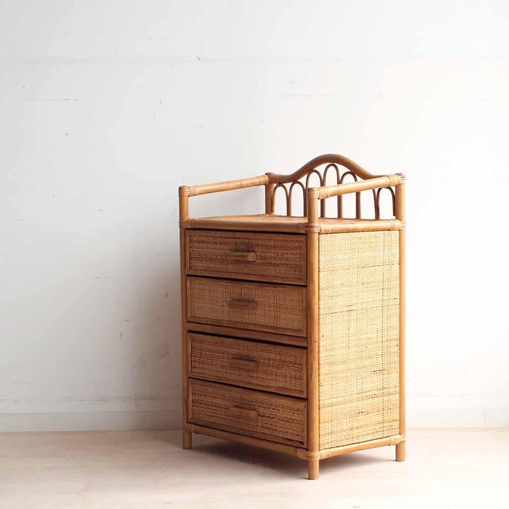 ビンテージ ラタンのチェスト 引出し 籐 レトロ ZR24200