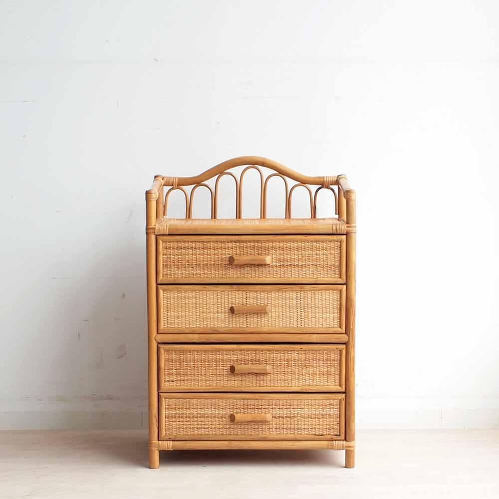 ビンテージ ラタンのチェスト 引出し 籐 レトロ ZR24200