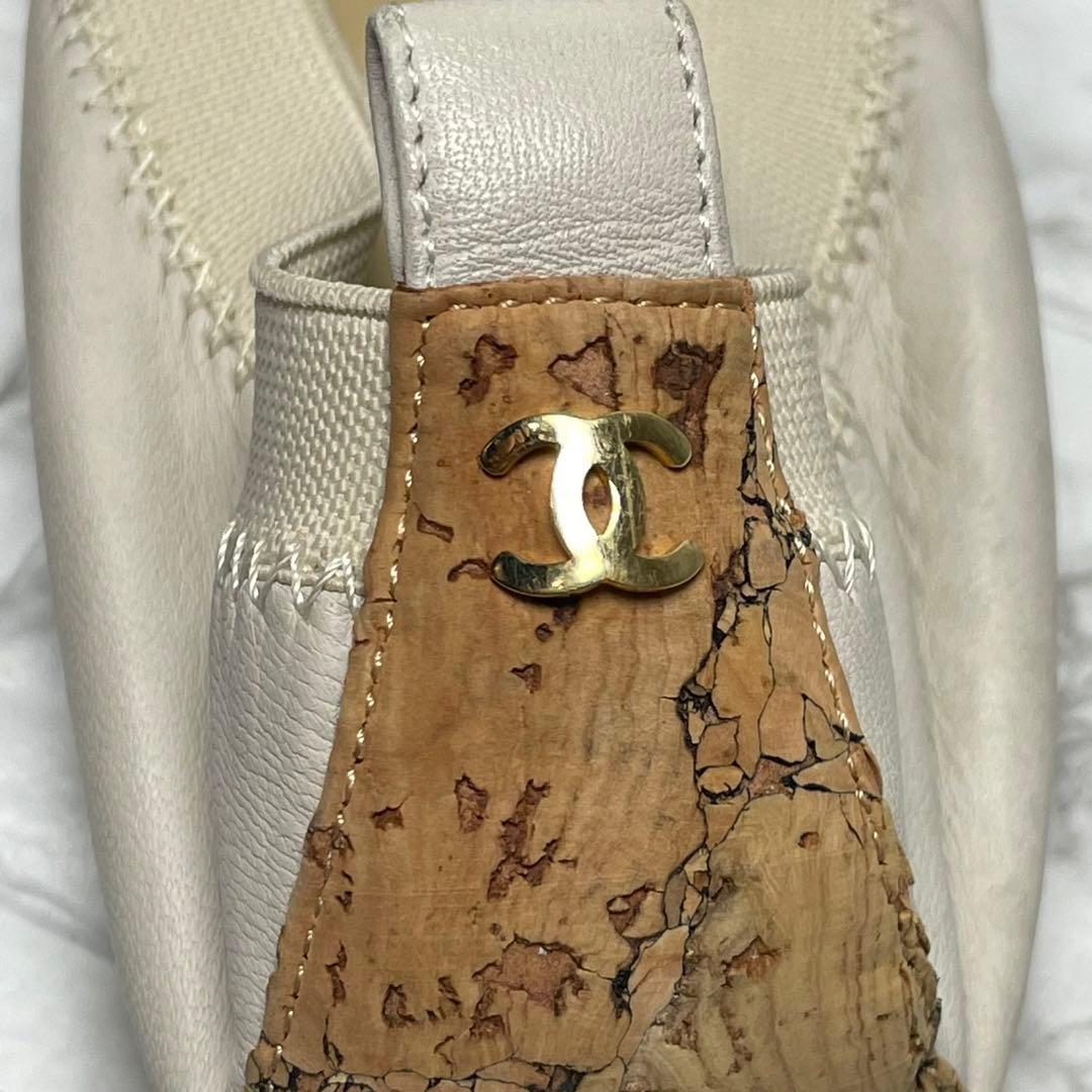 CHANEL シャネル　パンプス　フラットシューズ　ココマーク　コルク　カメリア