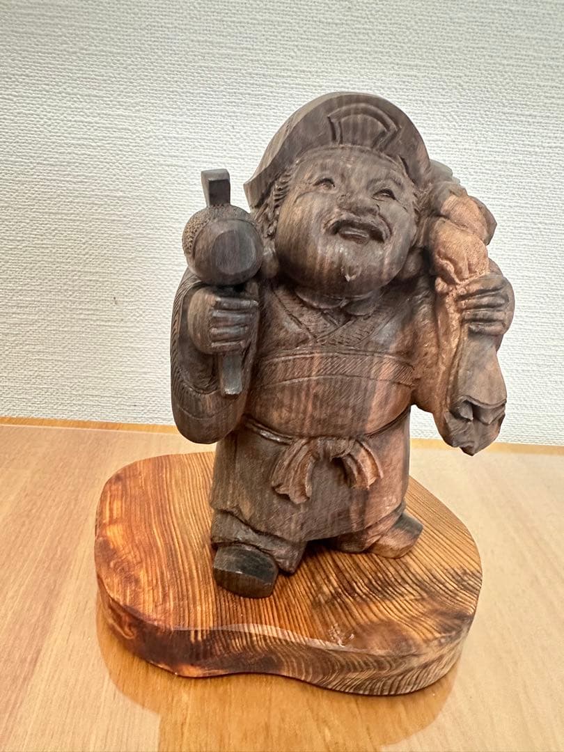 木製 福の神像 屋久杉台座付き