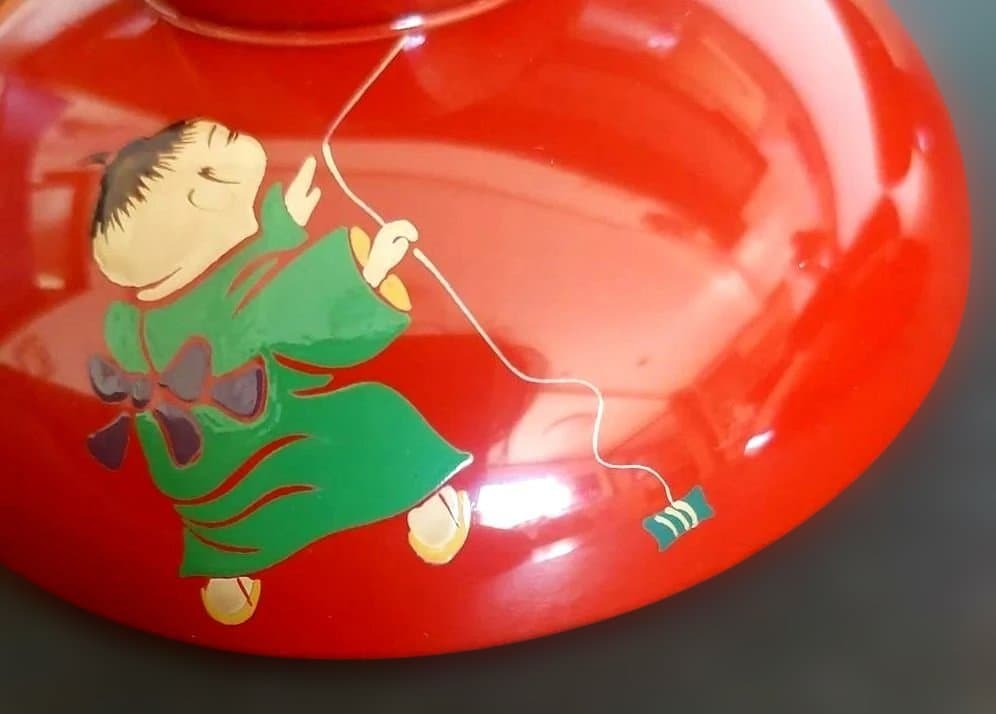 未使用品✨【塗り】蓋付き　汁物椀　雑煮　和柄　童子　5客　箱なし