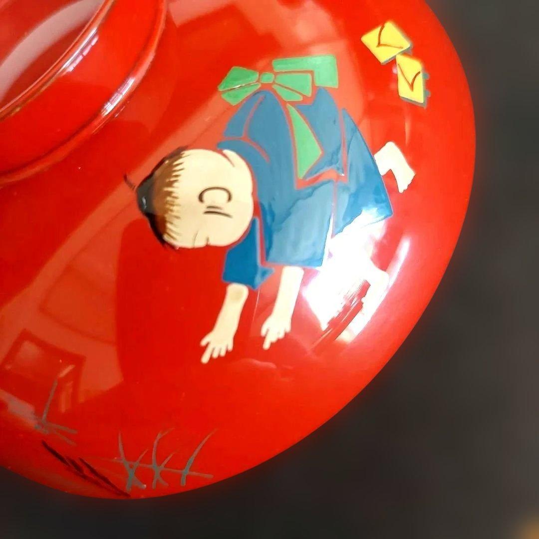 未使用品✨【塗り】蓋付き　汁物椀　雑煮　和柄　童子　5客　箱なし