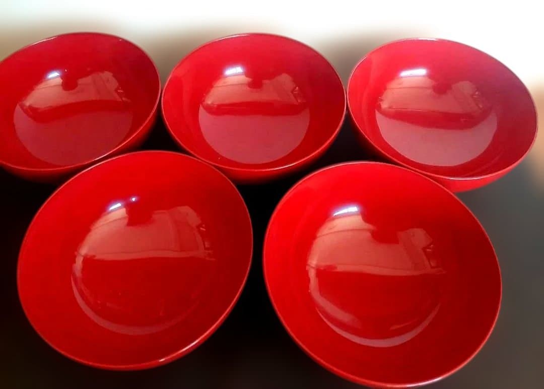 未使用品✨【塗り】蓋付き　汁物椀　雑煮　和柄　童子　5客　箱なし