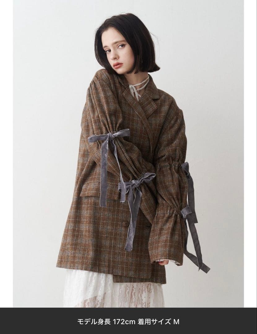 ブラウン系チェック ダブルブレストジャケット M