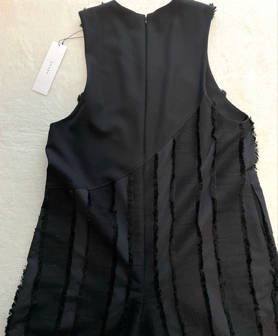 定価7万新品タグ付 アドーア フリンジストライプJQワンピース オールインワン黒