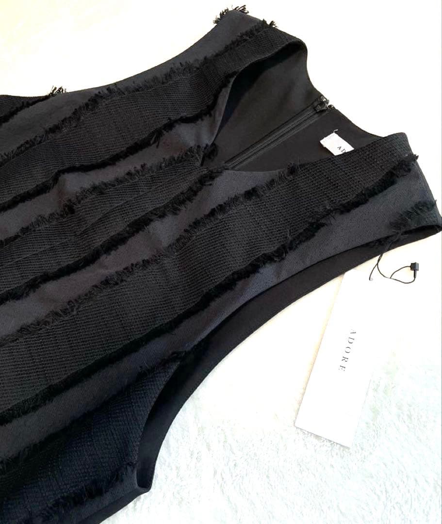 定価7万新品タグ付 アドーア フリンジストライプJQワンピース オールインワン黒