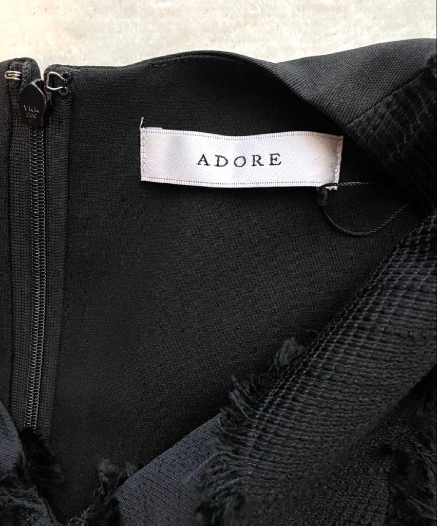 定価7万新品タグ付 アドーア フリンジストライプJQワンピース オールインワン黒