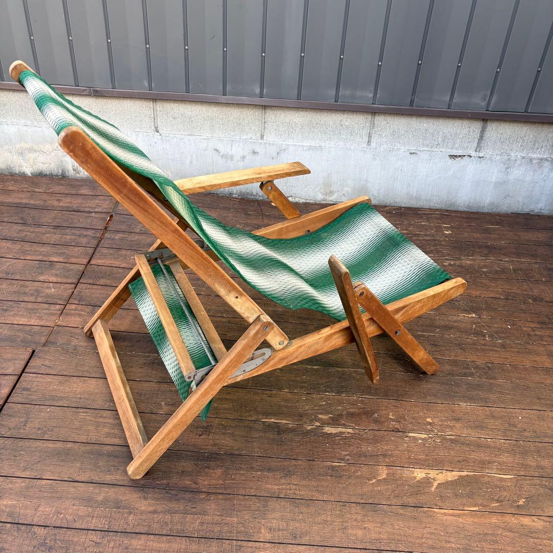 B2 昭和レトロ 木製デッキチェア ビーチチェア リクライニングチェア 古家具