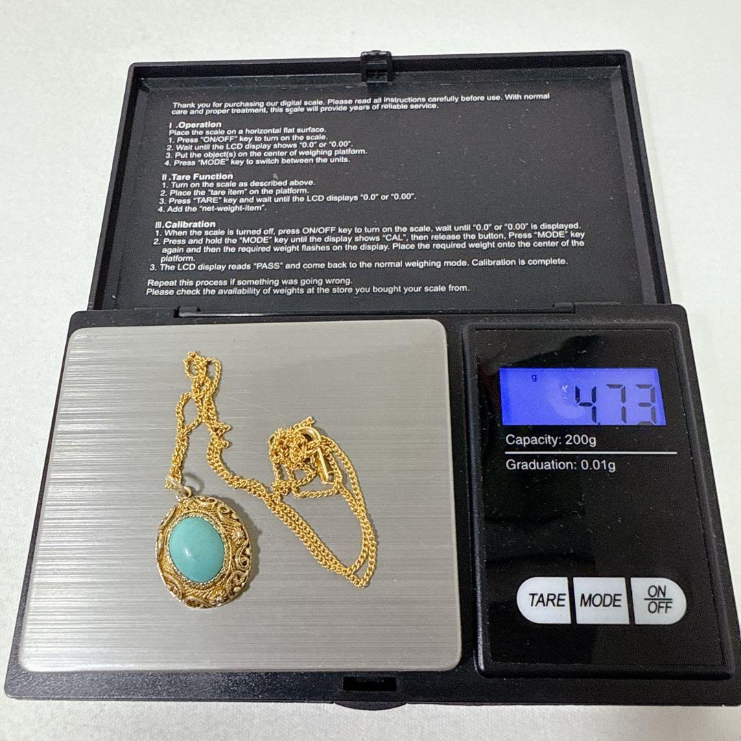 銀線細工 ゴールドカラー SILVER製 青石 ターコイズ？ ネックレス