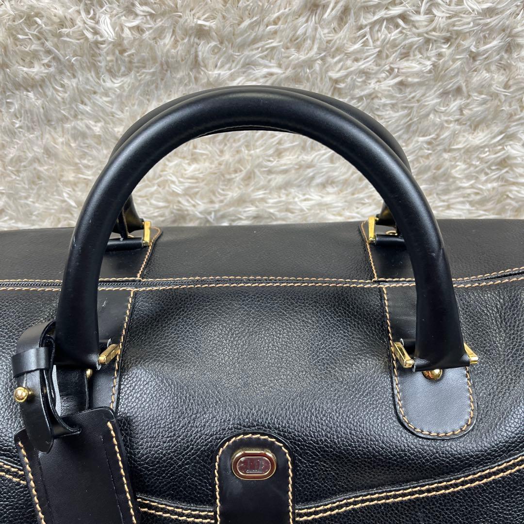良品 dunhill 大容量 ボストンバッグ ゴールド金具 ブラック レザー