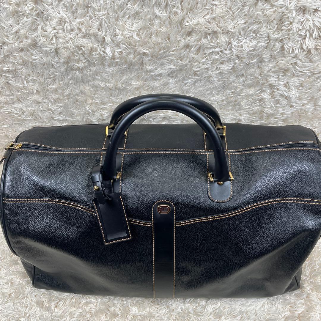 良品 dunhill 大容量 ボストンバッグ ゴールド金具 ブラック レザー