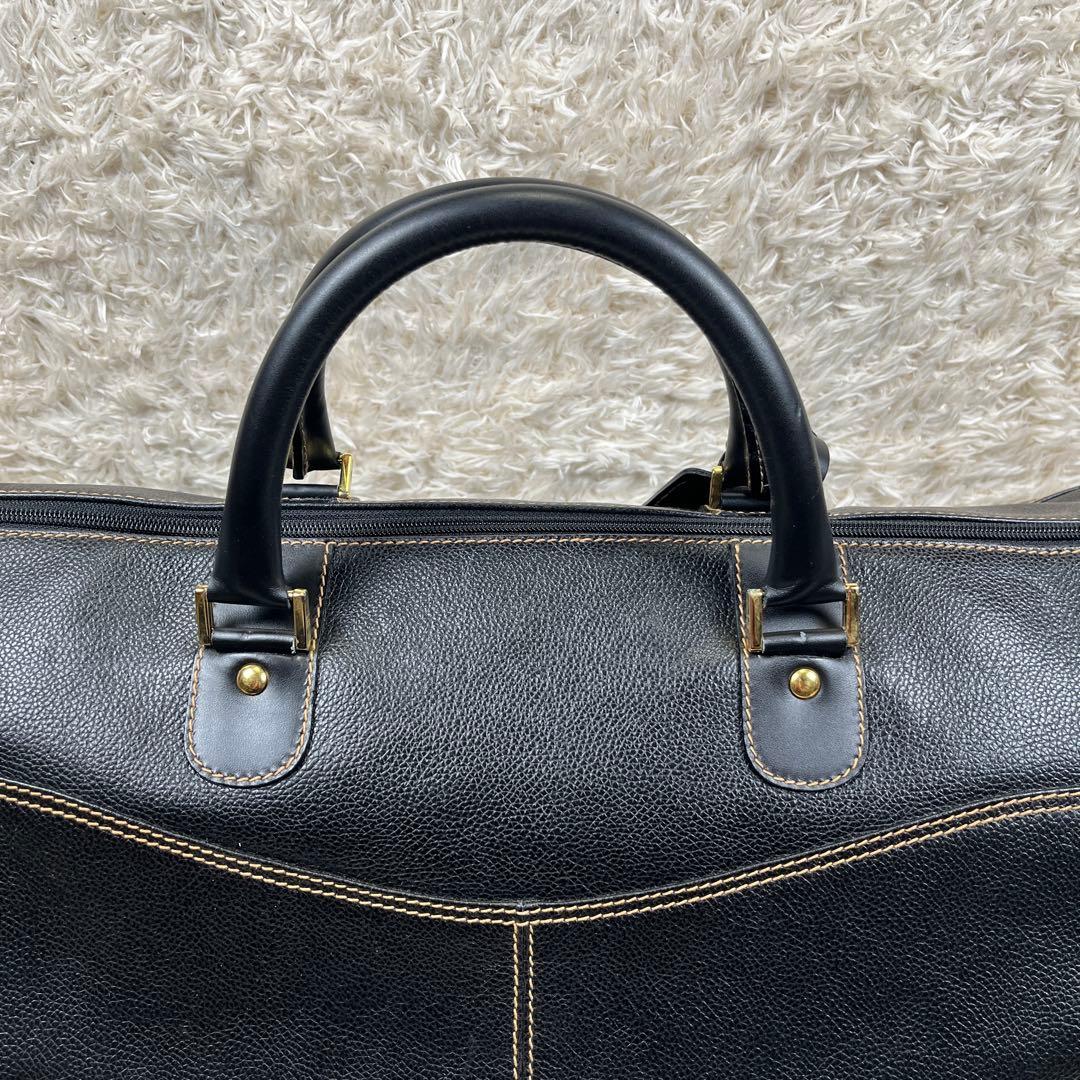 良品 dunhill 大容量 ボストンバッグ ゴールド金具 ブラック レザー