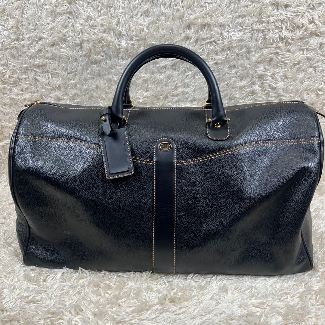 良品 dunhill 大容量 ボストンバッグ ゴールド金具 ブラック レザー