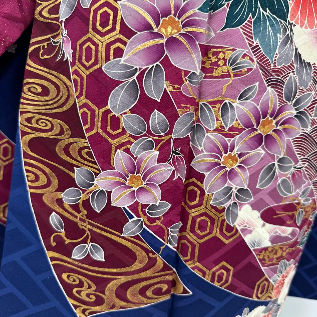 振袖豪華9点フルセット　青系　金駒刺繍　金彩　牡丹　貝桶　成人式　結婚式