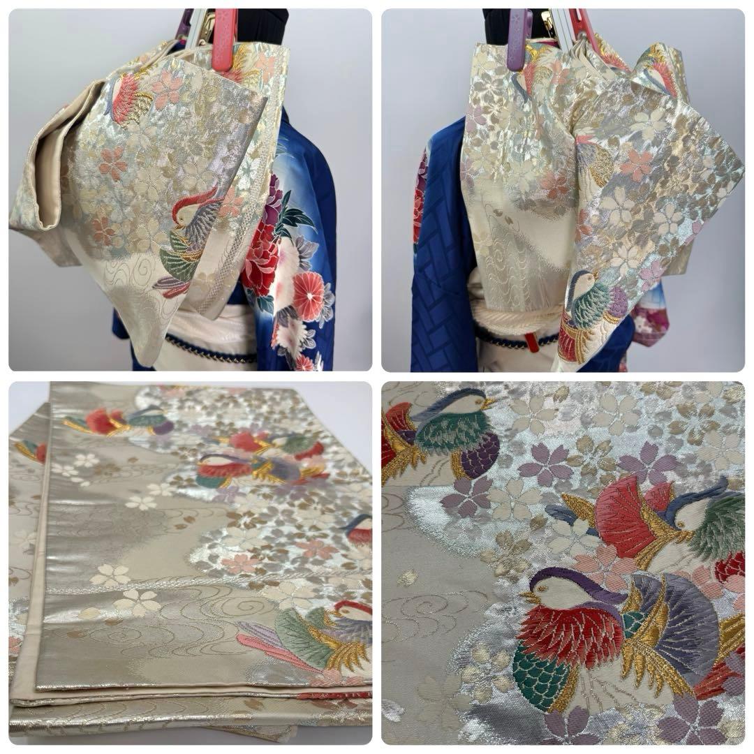 振袖豪華9点フルセット　青系　金駒刺繍　金彩　牡丹　貝桶　成人式　結婚式