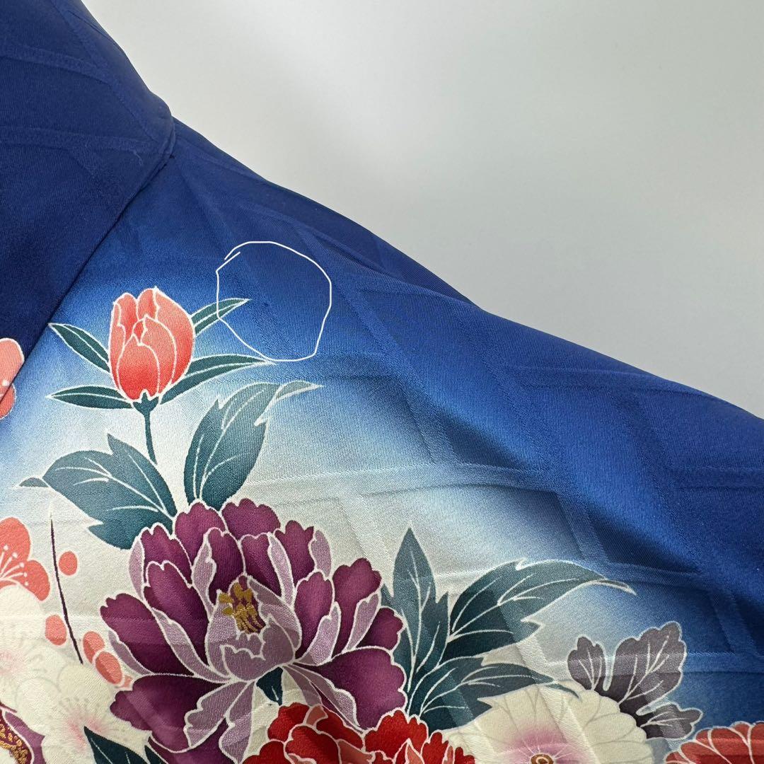 振袖豪華9点フルセット　青系　金駒刺繍　金彩　牡丹　貝桶　成人式　結婚式