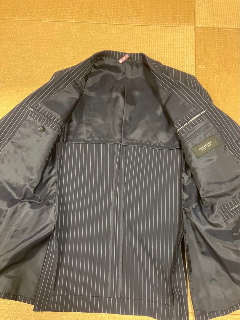 バーバリーブラックレーベル　ブルーストライプ　タスマニアウール