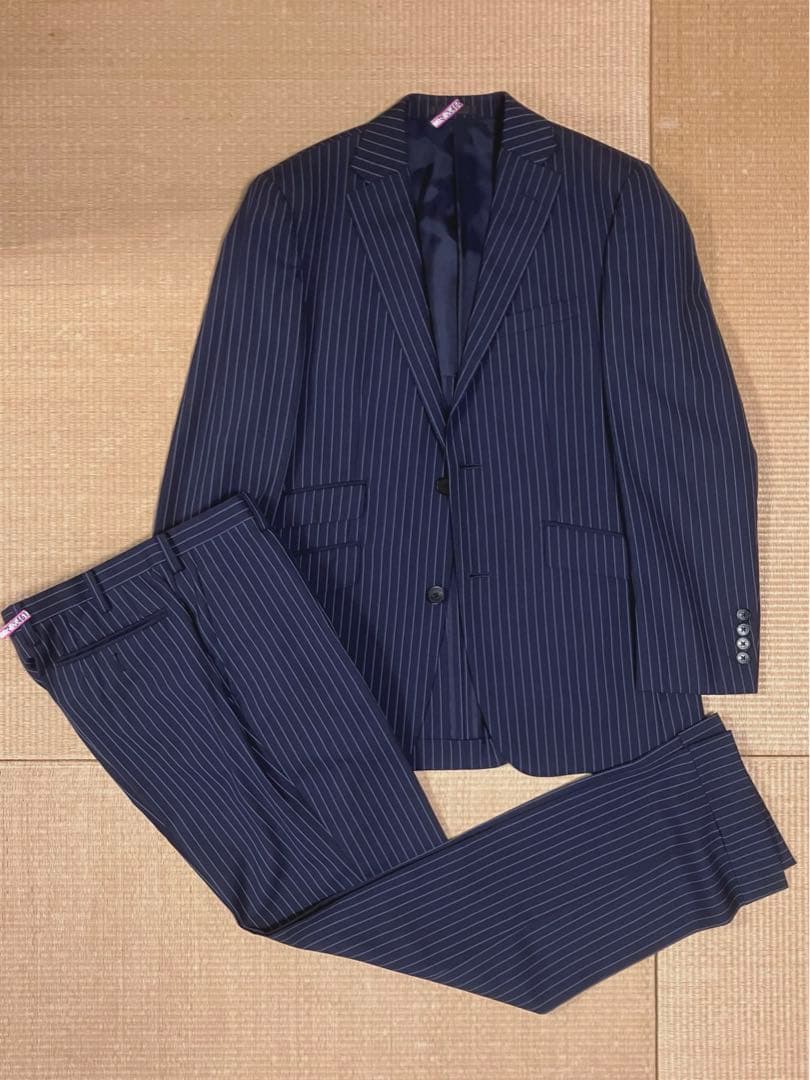 バーバリーブラックレーベル　ブルーストライプ　タスマニアウール