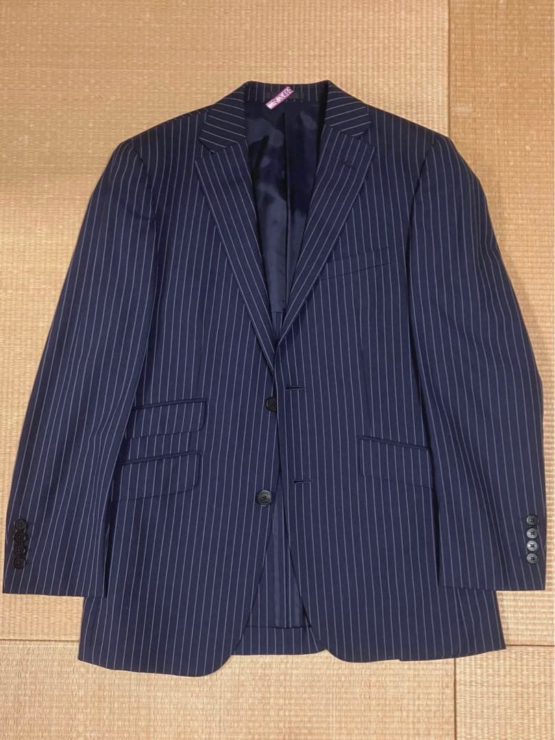 バーバリーブラックレーベル　ブルーストライプ　タスマニアウール