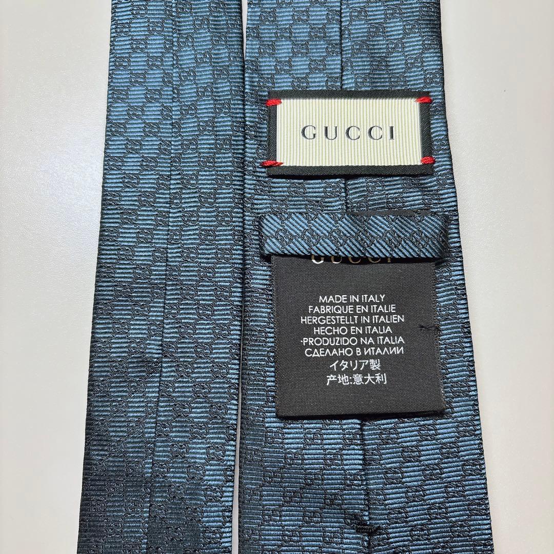 GUCCI グッチ GG柄 総柄 ネクタイ 藍色 7cm シルク 細身