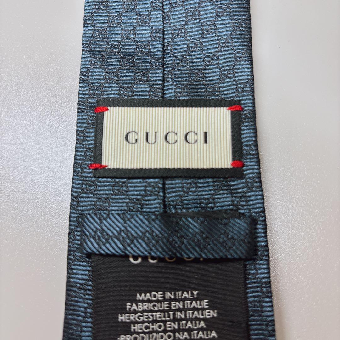 GUCCI グッチ GG柄 総柄 ネクタイ 藍色 7cm シルク 細身