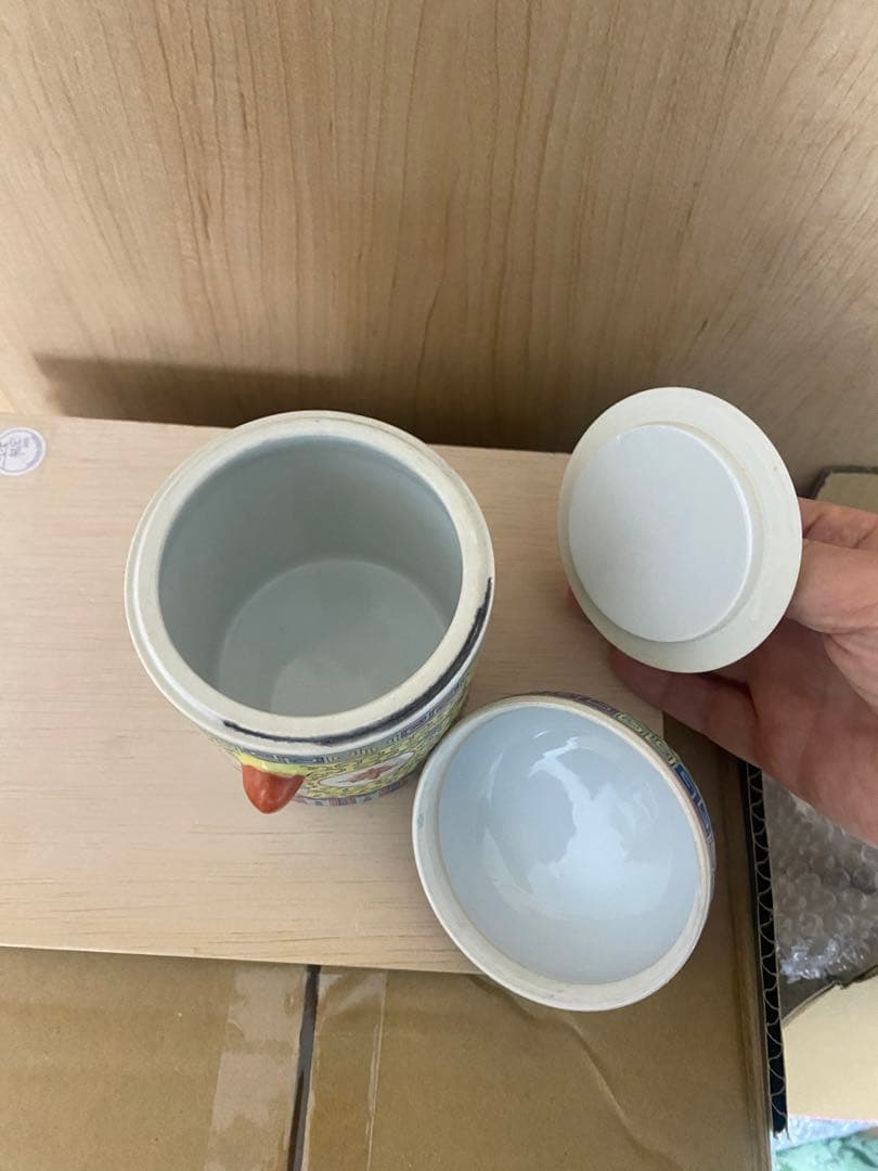 中国　景徳鎮製　茶碗五客　茶葉入れ