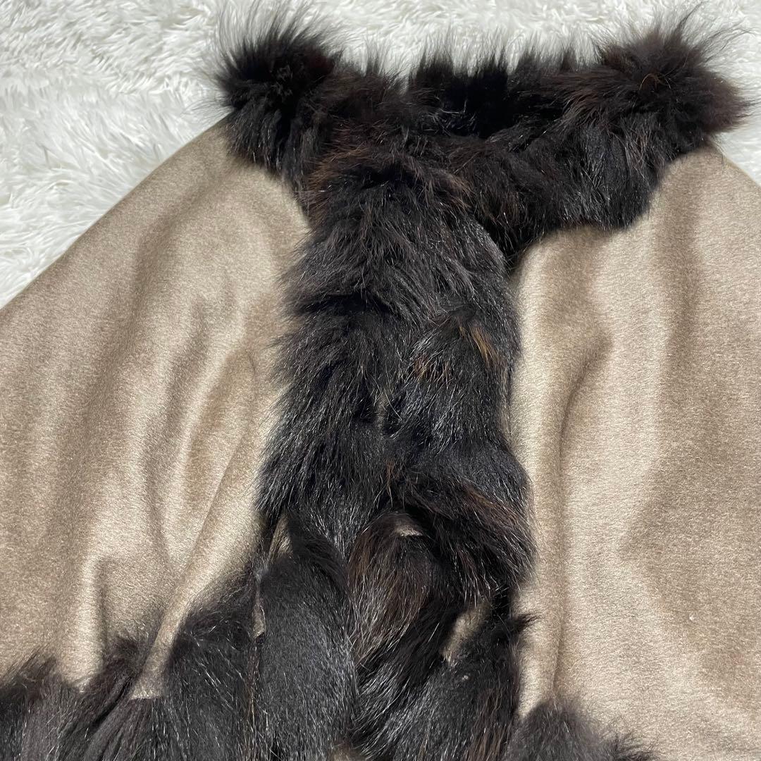 未使用タグ付　アジェ　ブルーフォックスファー　マント　ケープポンチョ　カシミア混
