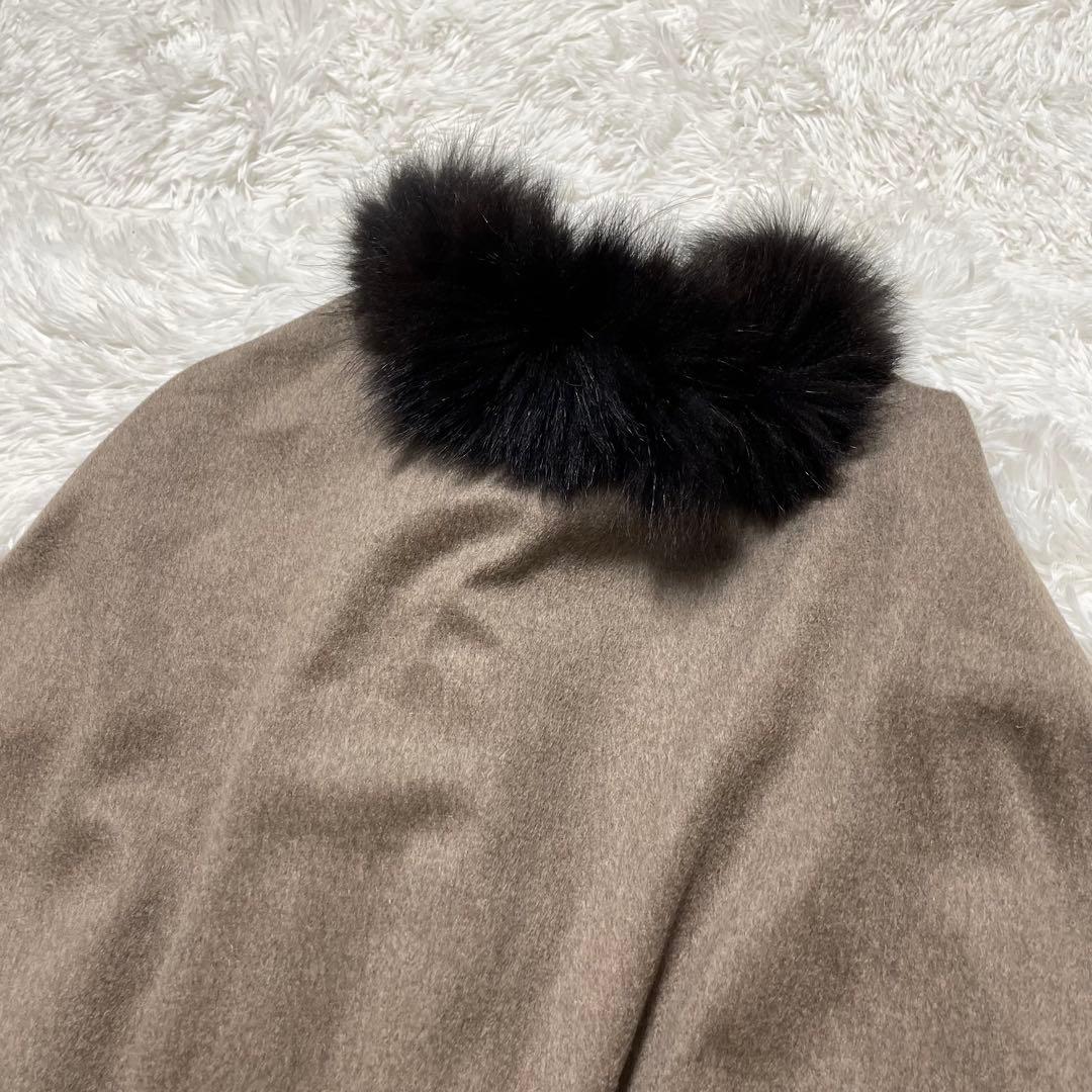 未使用タグ付　アジェ　ブルーフォックスファー　マント　ケープポンチョ　カシミア混