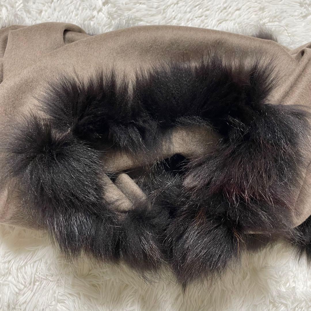 未使用タグ付　アジェ　ブルーフォックスファー　マント　ケープポンチョ　カシミア混