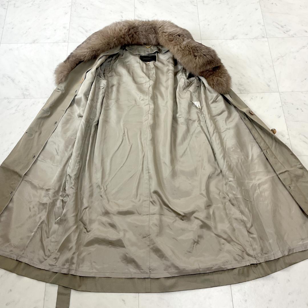 毛皮 ロングコート XL相当 ファーライナー ロングトレンチ ベルト付き