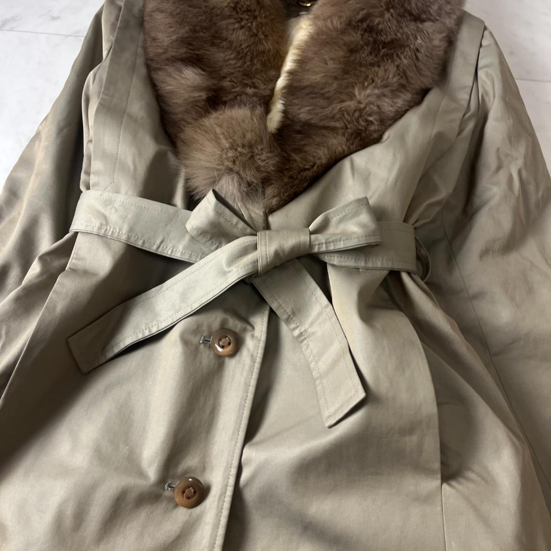 毛皮 ロングコート XL相当 ファーライナー ロングトレンチ ベルト付き