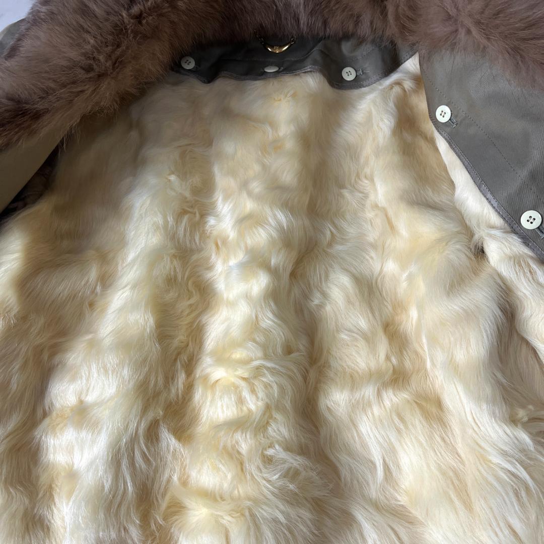 毛皮 ロングコート XL相当 ファーライナー ロングトレンチ ベルト付き